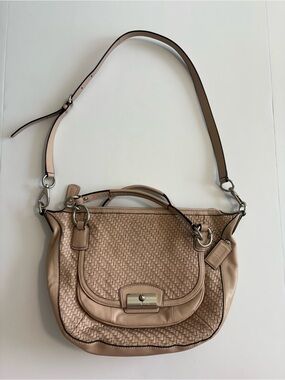 Coach Kristen Woven Leather Shoulder Bag in Beige Pink Tuberose